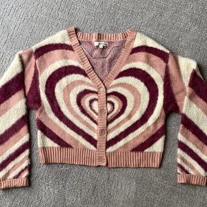 Extremely soft heart sweater in pinks and maroon colors
